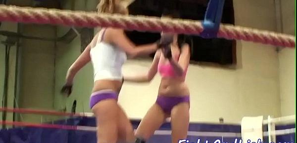  Amateur lesbian babes wrestling in a ring